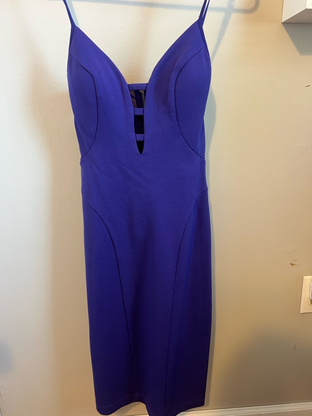 bebe Royal Blue Midi Dress with Plunging Neckline